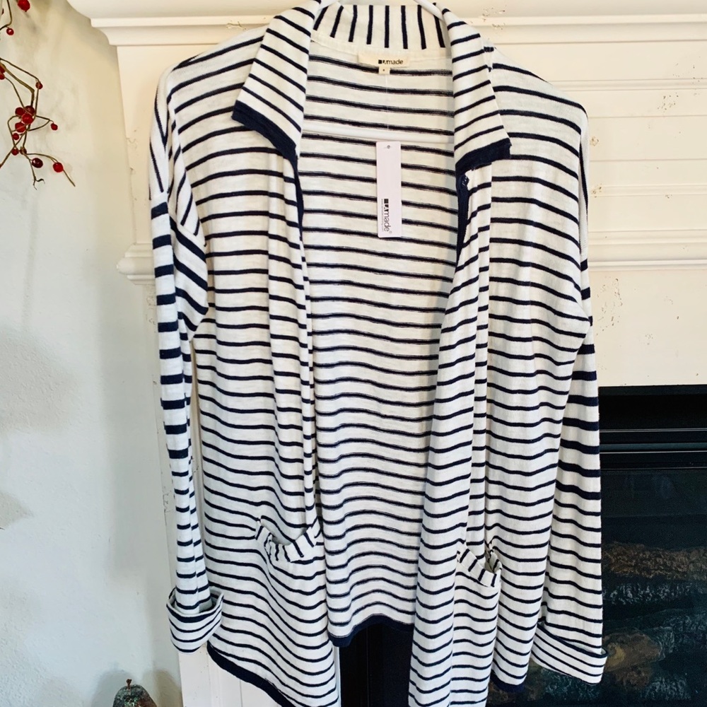 NWT LA made Navy and White Striped Cardigan, Sz S